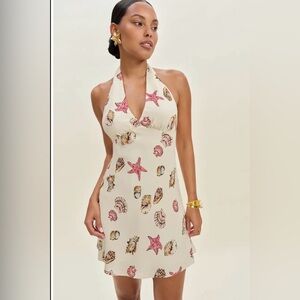 Reformation Pink and Cream Seashell Halter Dresss | NWT | Size Small